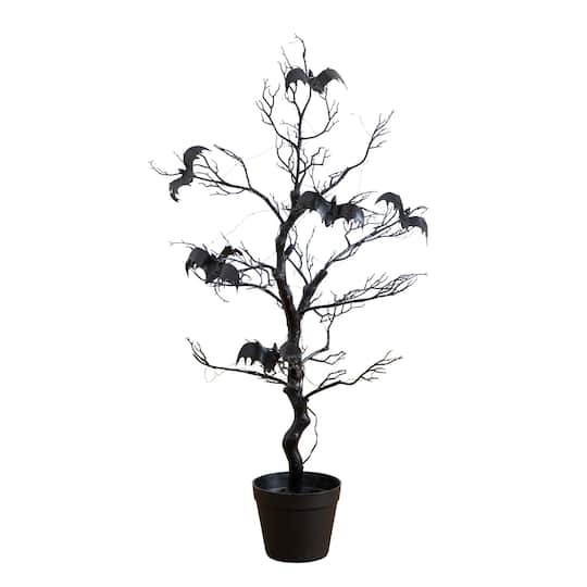 3Ft Pre-Lit Artificial Halloween Black Spooky Twig Tree with Bats and 100 Orange & Purple LED Lights By Nearly Natural | 13" x 13" x 36" | Michaels®
